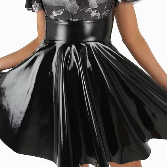 Sleeveless Pleated Mini Dress Womens Plus Size PU Faux Leather Zipper - Picture 6 of 7